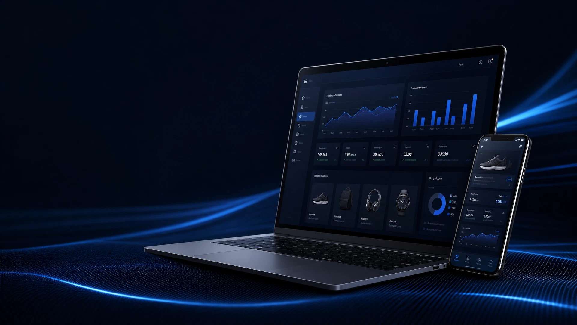 Notebook e smartphone com interface de e-commerce